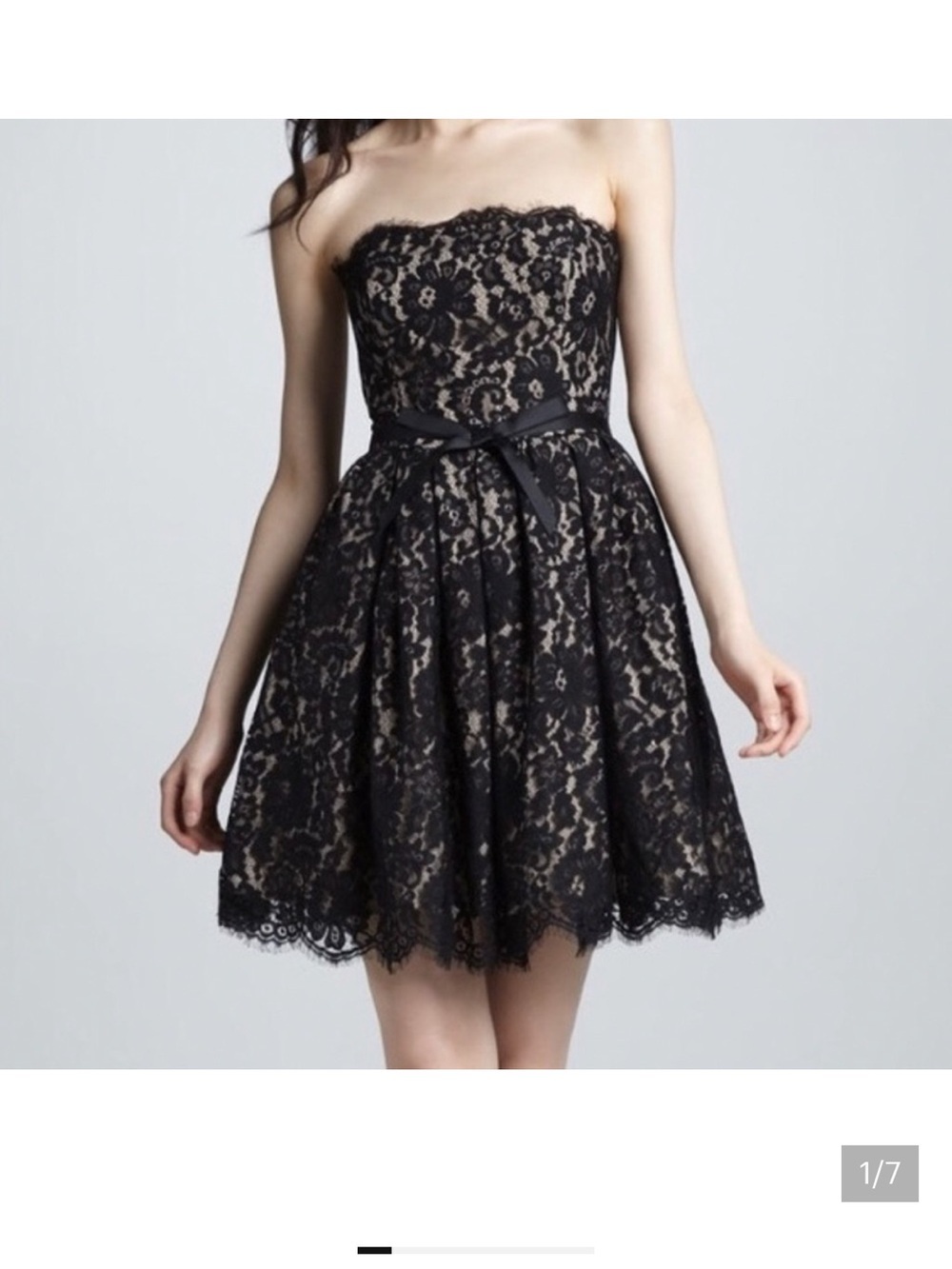 Neiman Marcus Black Lace Strapless Fit-and-Flare Mini Dress